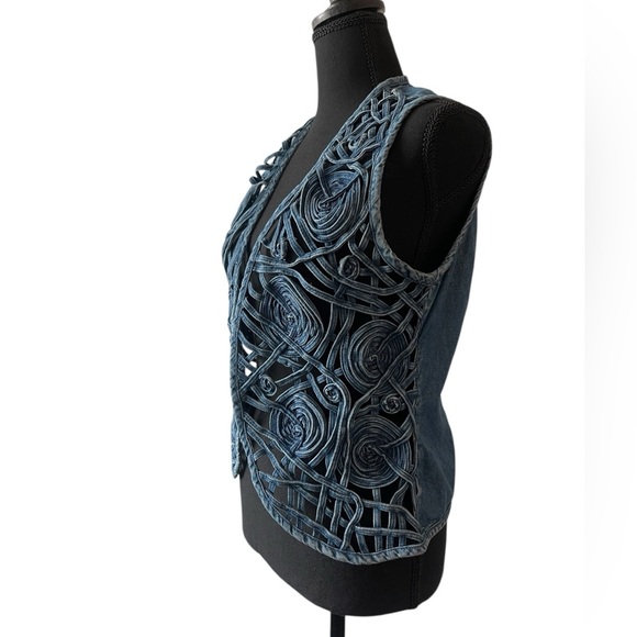 Vintage Tantrums Denim Vest Medium Handcrafted Jean Cutout Boho Western Festival - Picture 3 of 7